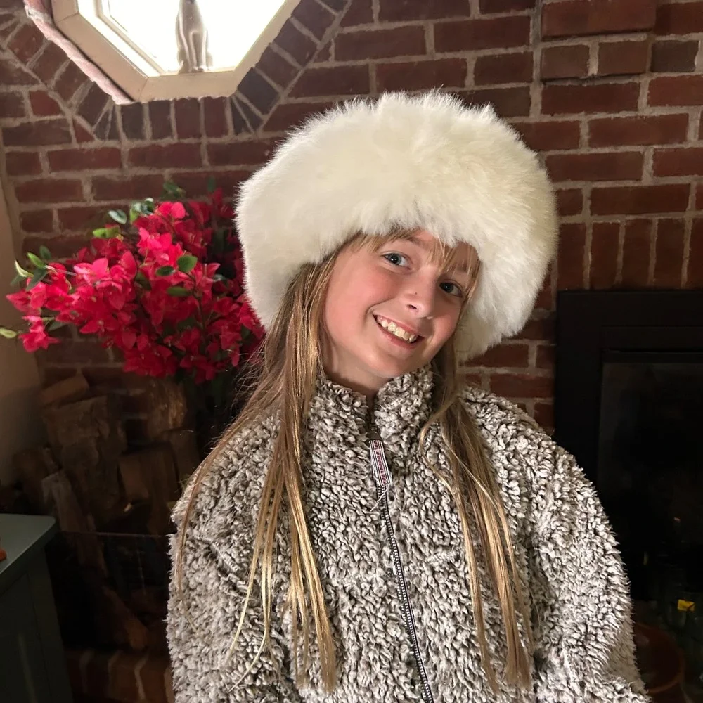 Alpaca Fur Cossack Hat & Detachable Collar Set Ivory Peruvian Soul Women Girls